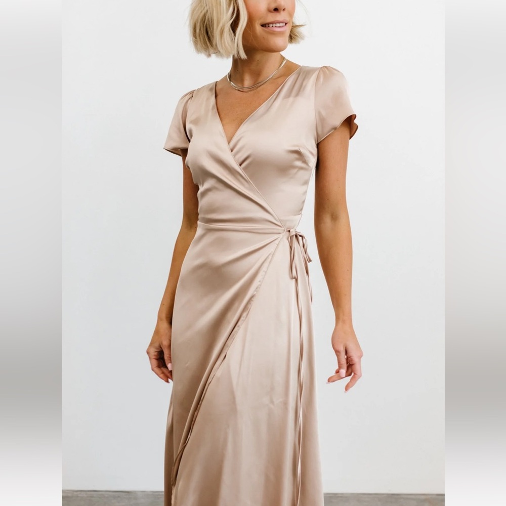 Baltic Born Satin Wrap Maxi Dress in Champagne